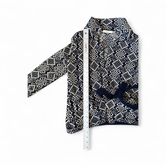 Lely Wood Women’s Cardigan Sweater Jacket Blue White Geometric Knit Tie Belt M - Picture 8 of 11